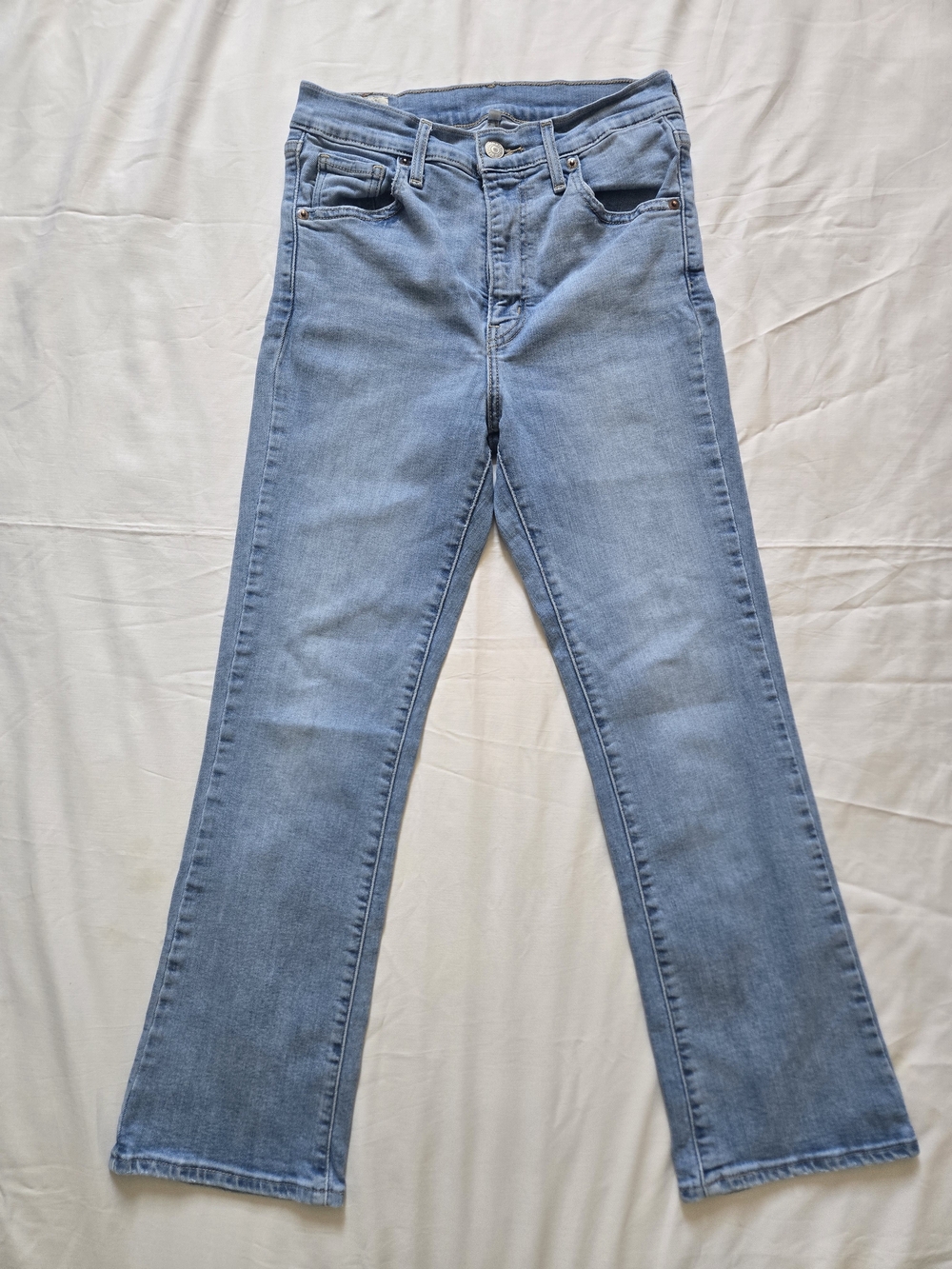 Levi’s Mile High Crop Flare Jeans W26 L26 Light Wash Blue Stretch Denim